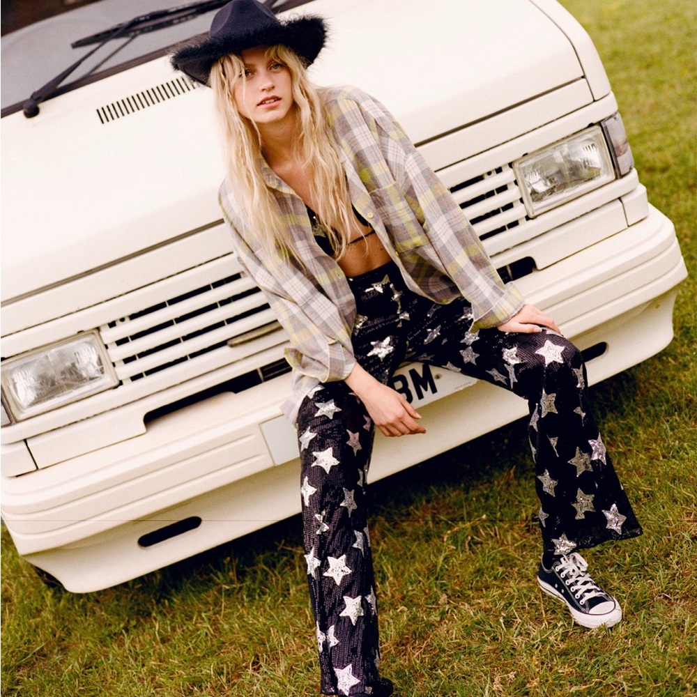 NWT Sequin High Waist Flare Pants by NastyGal